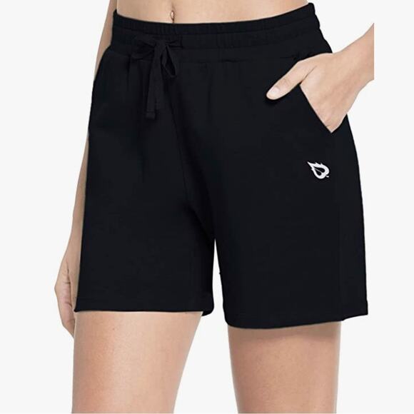 Baleaf Athletic Cotton Shorts Lounge Pull On Active Comfy Casual Sz Large Black - Picture 1 of 9
